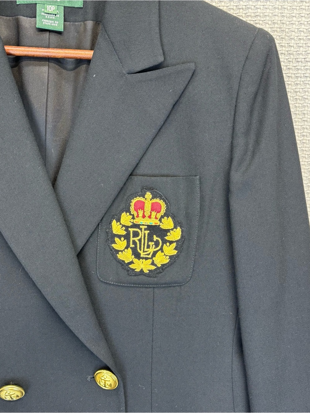 Vtg Ralph Lauren Women 10 P Double Breasted Blazer Bullion Crest Gold Buttons - Picture 3 of 9